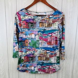 Peck & Peck | Watercolor Cityscape Seaside Top